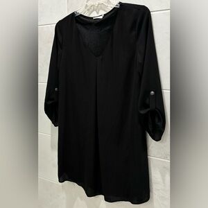 Lush Karly 3/4 Roll Tab Sleeve Black Shift Mini Dress Large